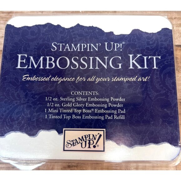 Stampin Up! Embossing Kit With Sterling Silver Gold Glory Powders Top Boss Pad - Picture 1 of 4